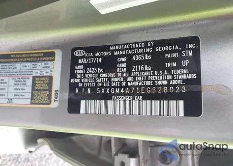 2014 Kia Optima Lx from USA, damaged, VIN 5XXGM4A71EG328023